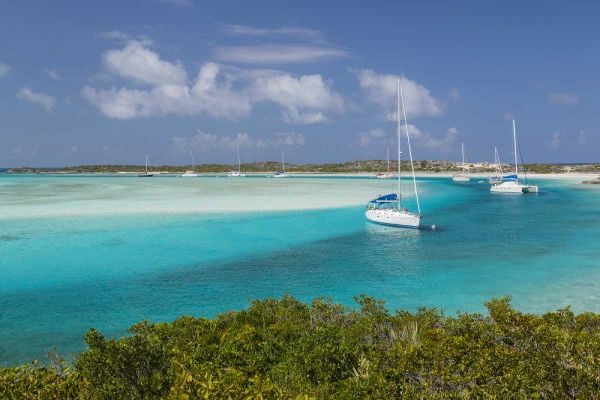 Bahamas, Exuma Island Moored sailboats